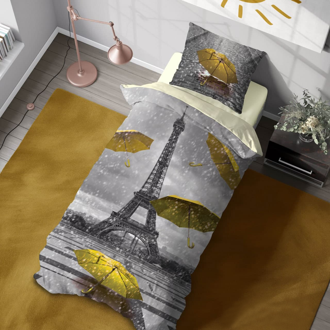 روتختی سه بعدی طرح منظره برج ایفل - چتر زرد